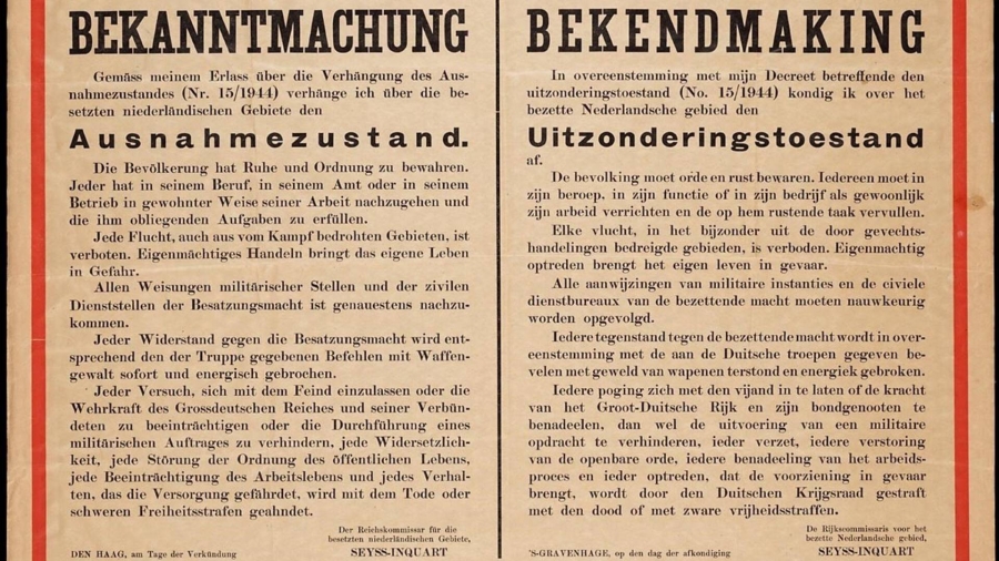 Seyss-Inquart kondigt noodtoestand af, samenscholingen verboden