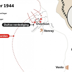 Overloon in puin na hevig kanonnenvuur